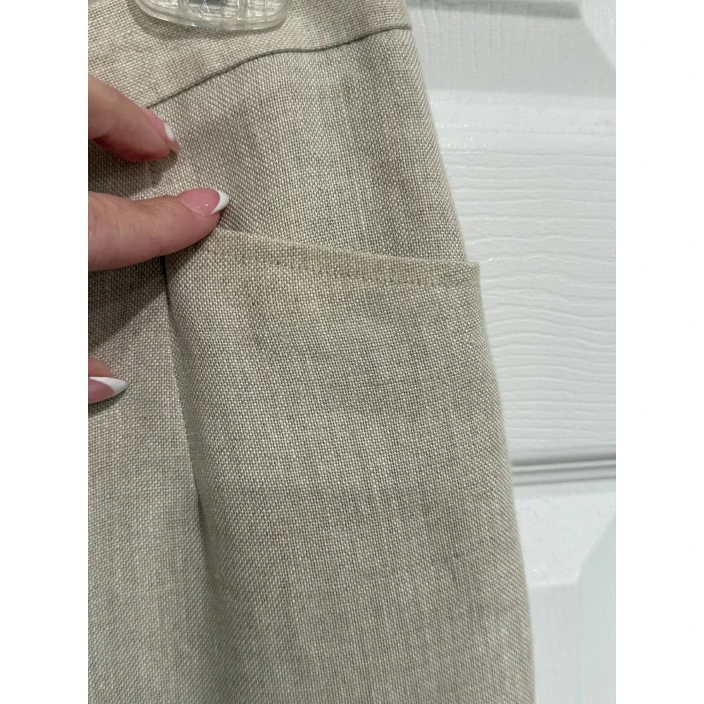 Talbots Irish Linen Trousers Beige Oatmeal High Waisted Straight Leg Pants 12 - Picture 3 of 7